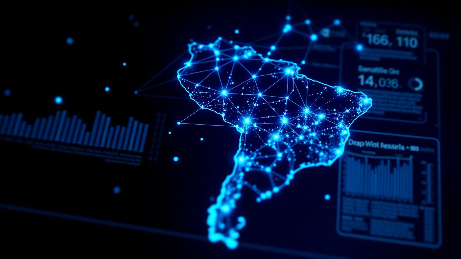 Mapa do Brasil com rede de dados conectados